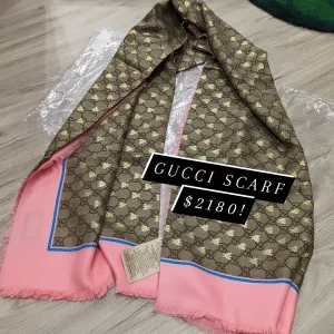 Gucci Bee Pink GG Logo Square Scarf
