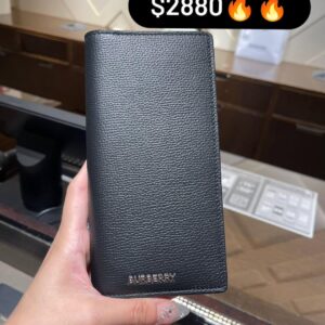 Burberry Check Leather Long Wallet in Black