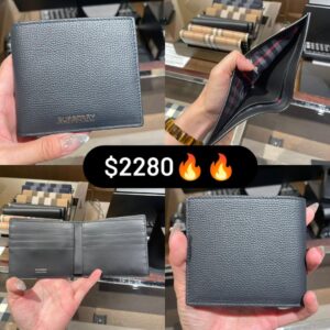 Burberry Leather Bi Fold Wallet in Dark Navy
