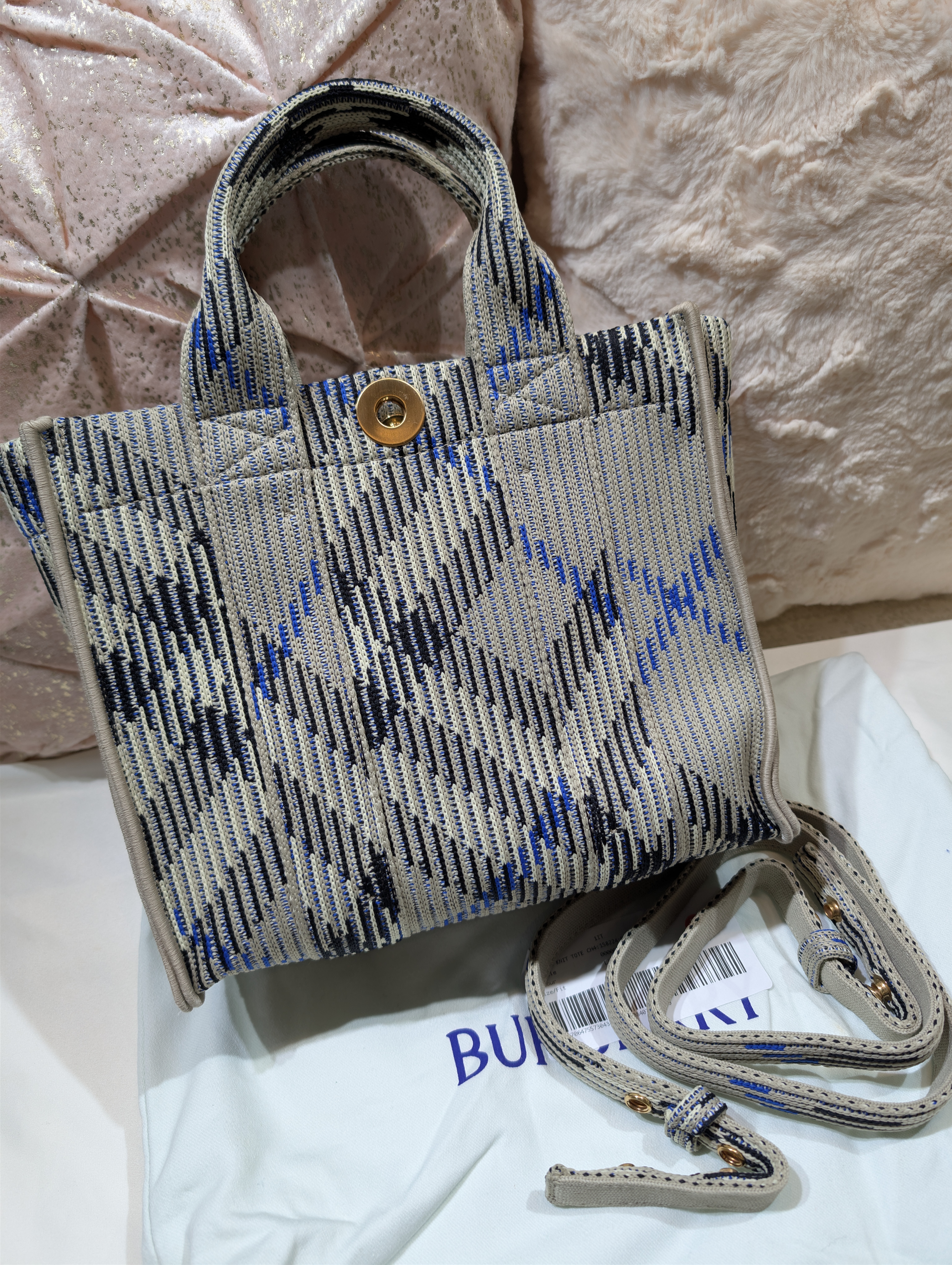 Burberry Mini Check Knit Tote Bag