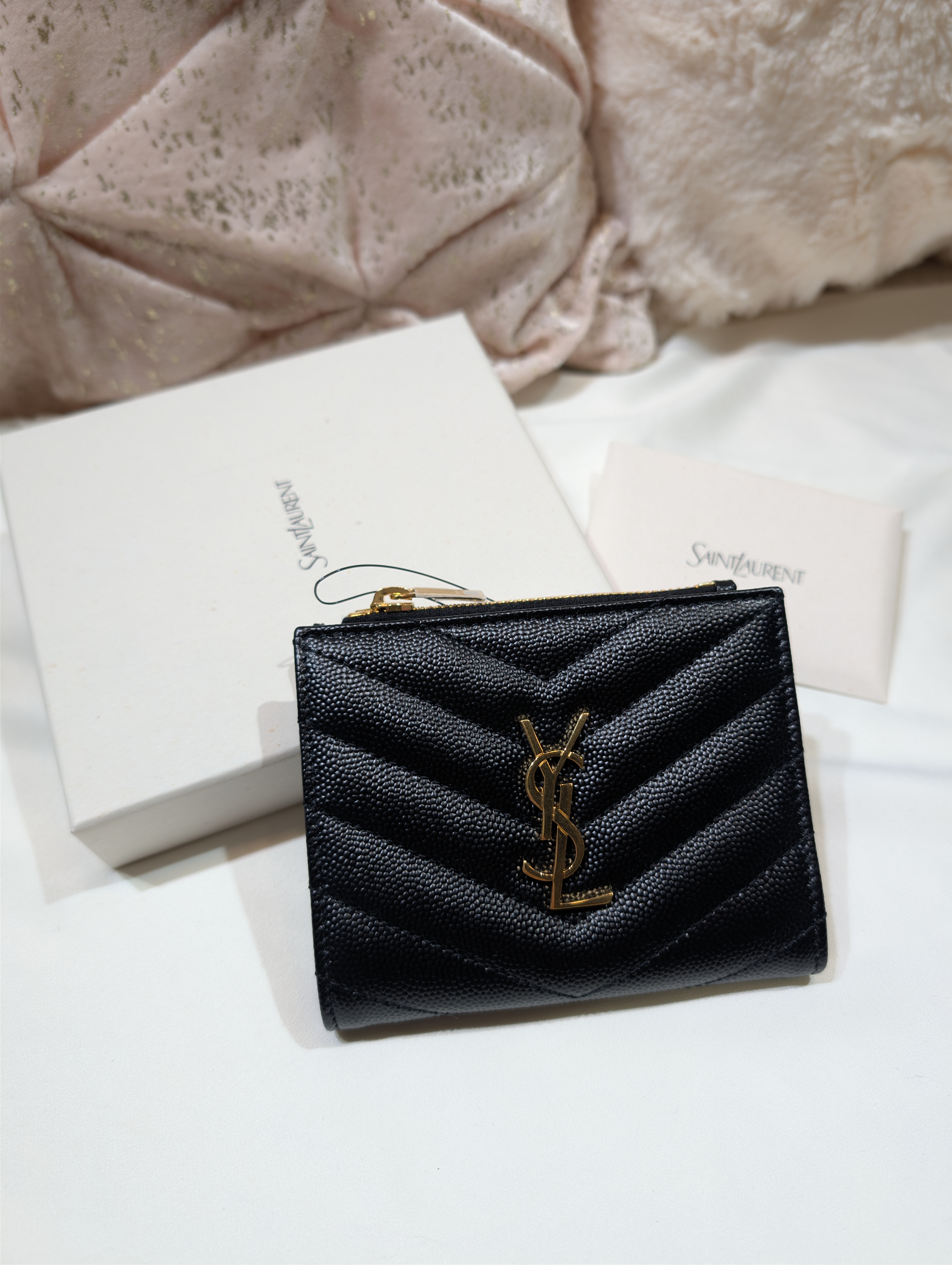 YSL Saint Laurent Monogram Bi Fold Zipped Wallet